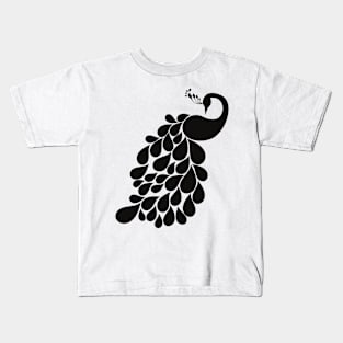 Traditional Black Peacock Emboss Kids T-Shirt